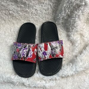 Nike Benassi Red with purple ,white &gray floral prints slides size 9